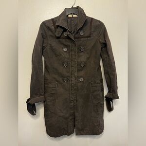 DKNY Dark Brown Military Style Double Breasted Trench Coat Size Medium